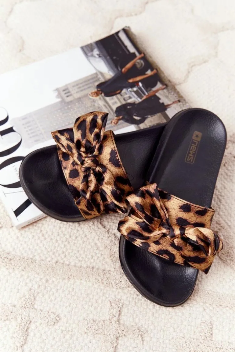 Damskie Klapki Z Kokardą Leopard Beat It