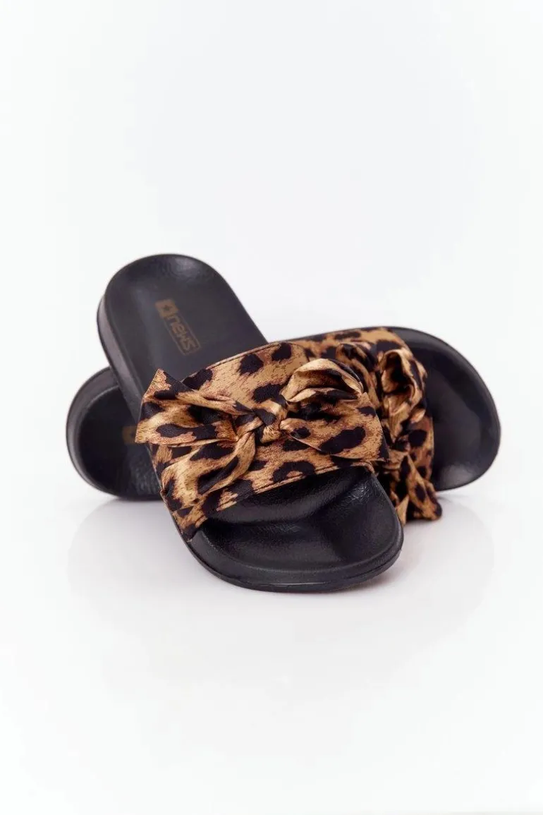 Damskie Klapki Z Kokardą Leopard Beat It