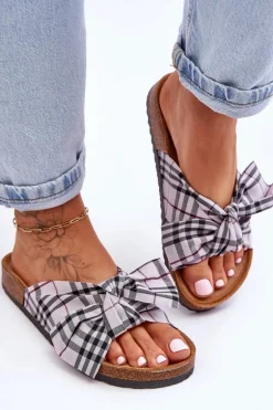 Damskie Klapki Z Kokardą Na Platformie Szare Vero