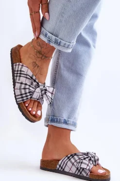 Damskie Klapki Z Kokardą Na Platformie Szare Vero