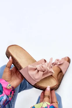 Damskie Klapki Z Kokarda Różowe Ezephira