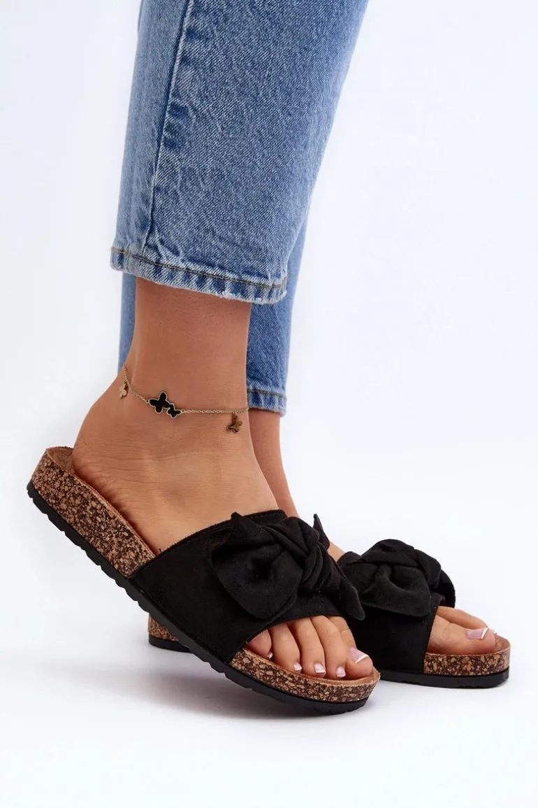 Damskie Klapki Z Kokarda Czarne Ezephira