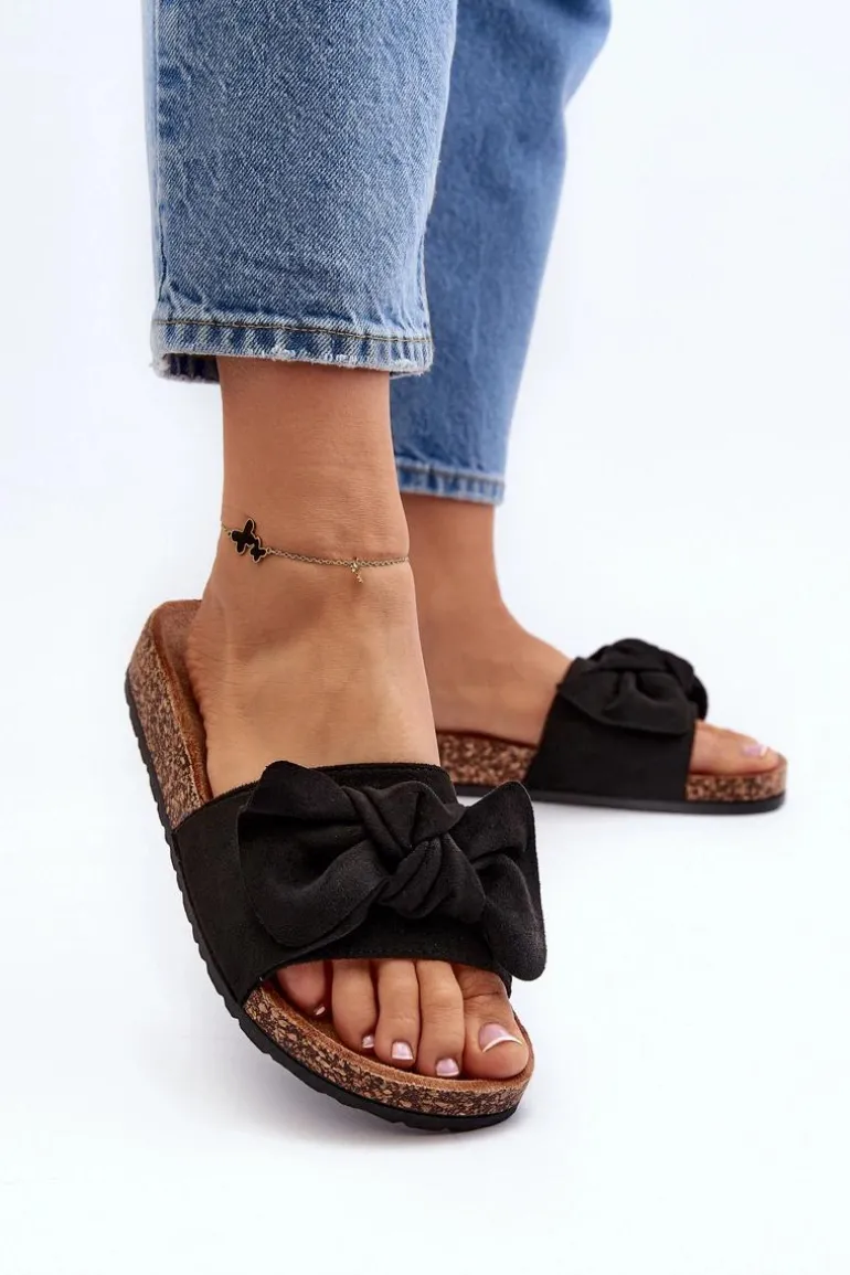 Damskie Klapki Z Kokarda Czarne Ezephira