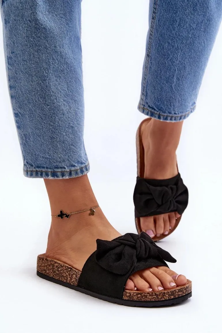 Damskie Klapki Z Kokarda Czarne Ezephira