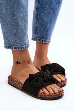Damskie Klapki Z Kokarda Czarne Ezephira