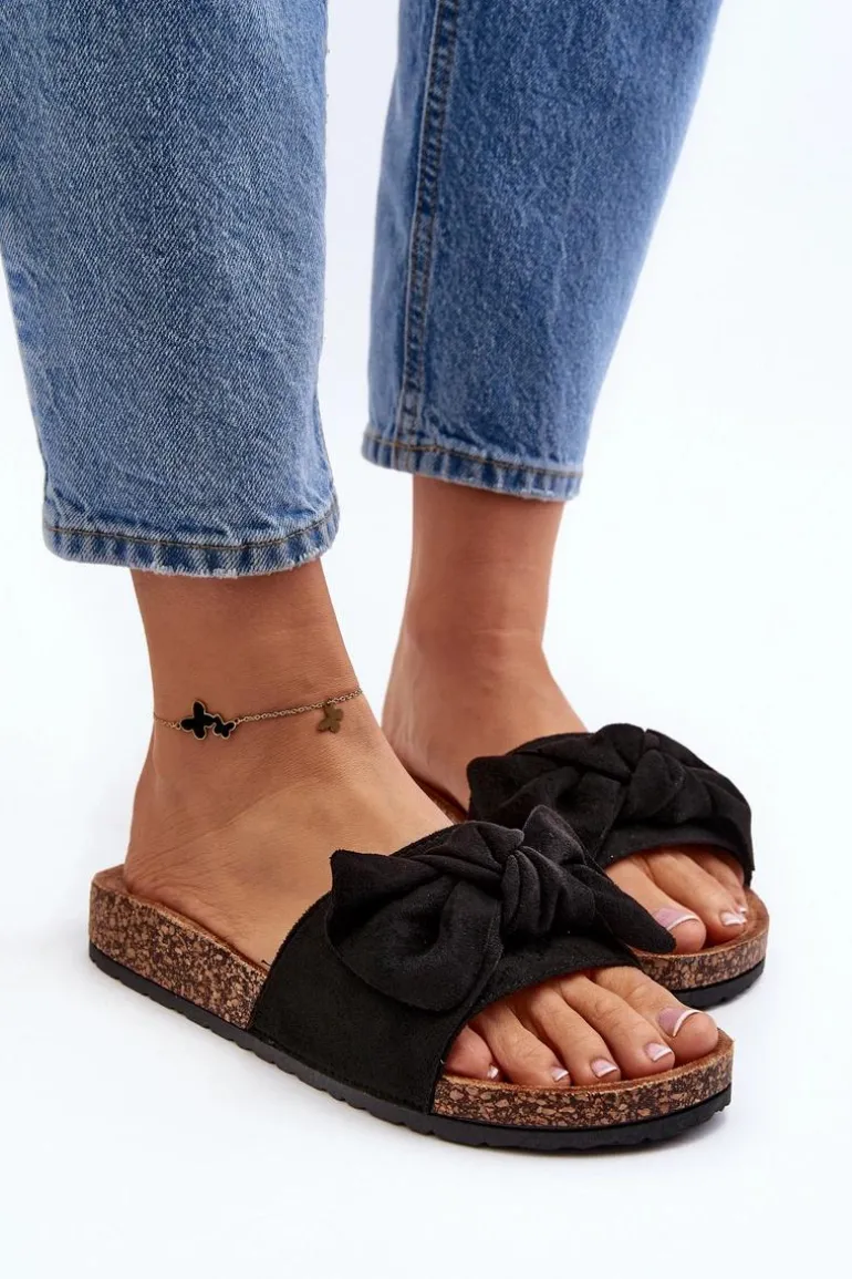 Damskie Klapki Z Kokarda Czarne Ezephira