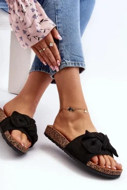 Damskie Klapki Z Kokarda Czarne Ezephira