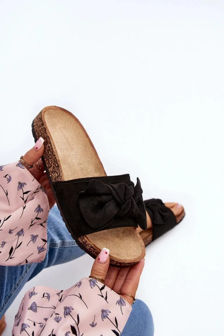 Damskie Klapki Z Kokarda Czarne Ezephira