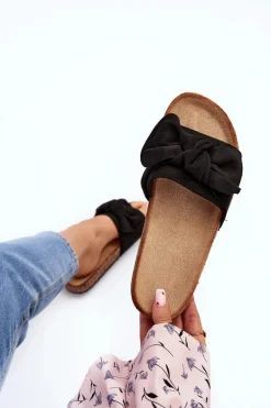 Damskie Klapki Z Kokarda Czarne Ezephira