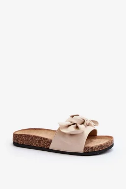 Damskie Klapki Z Kokarda Beżowe Ezephira