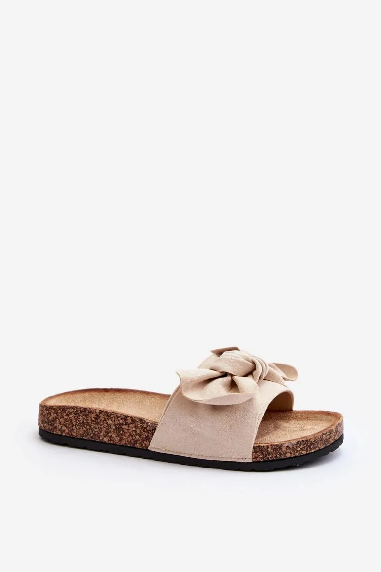 Damskie Klapki Z Kokarda Beżowe Ezephira