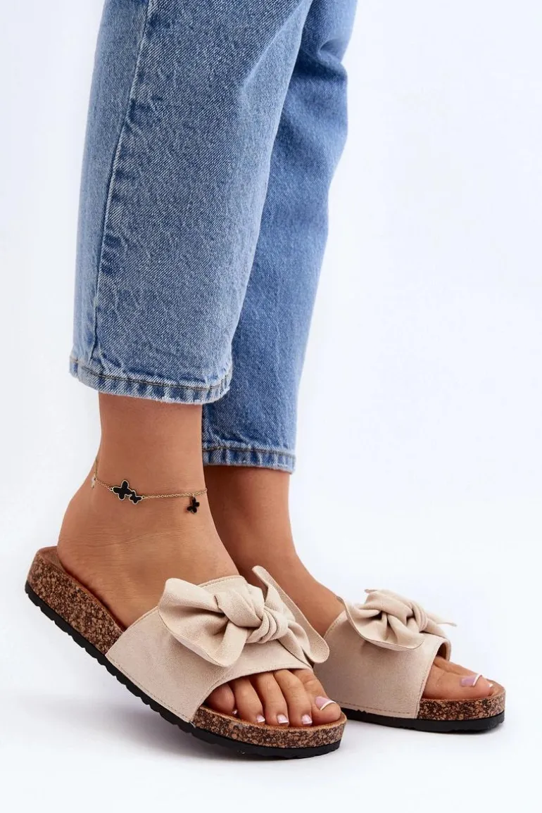 Damskie Klapki Z Kokarda Beżowe Ezephira