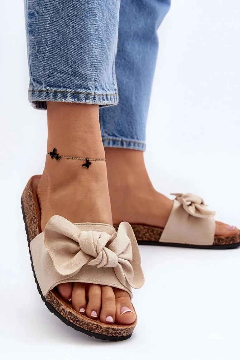 Damskie Klapki Z Kokarda Beżowe Ezephira