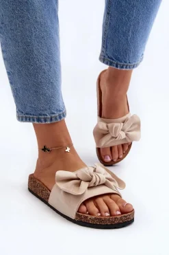 Damskie Klapki Z Kokarda Beżowe Ezephira