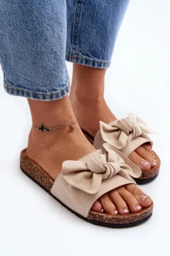 Damskie Klapki Z Kokarda Beżowe Ezephira