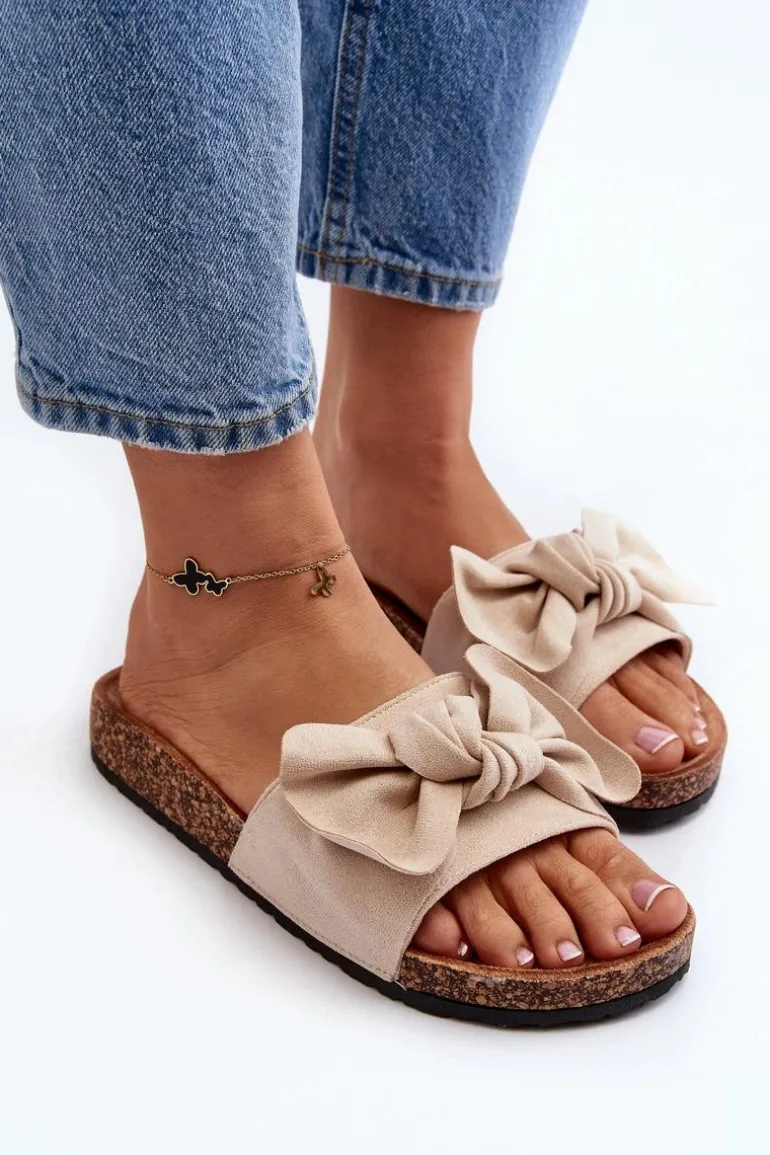 Damskie Klapki Z Kokarda Beżowe Ezephira