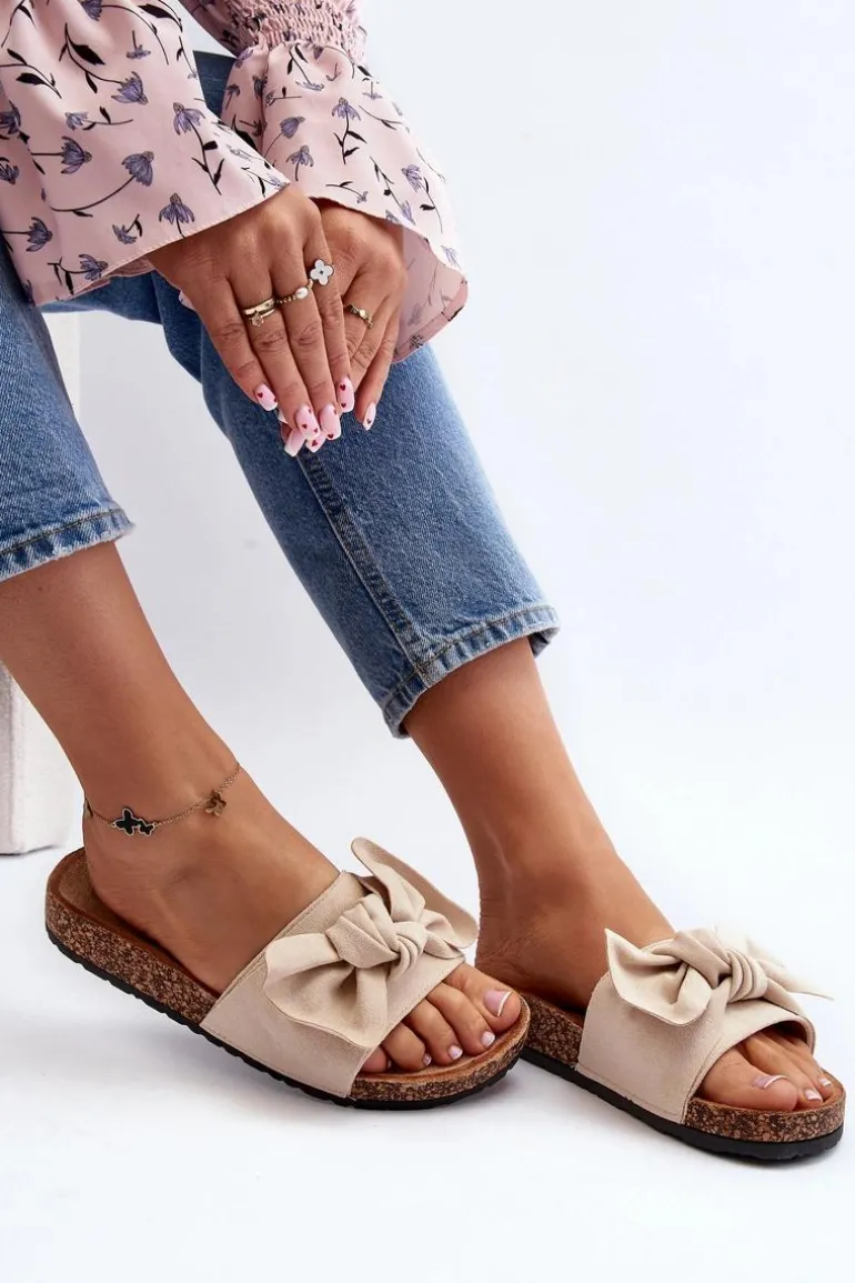 Damskie Klapki Z Kokarda Beżowe Ezephira