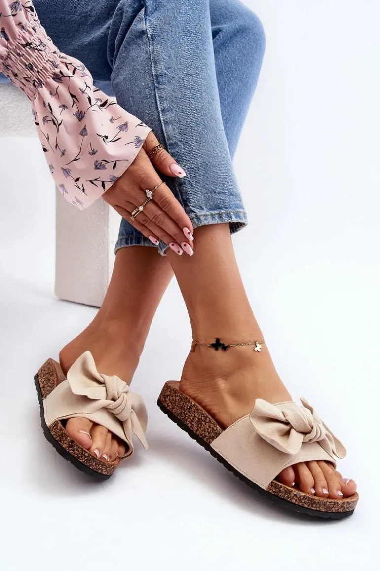 Damskie Klapki Z Kokarda Beżowe Ezephira