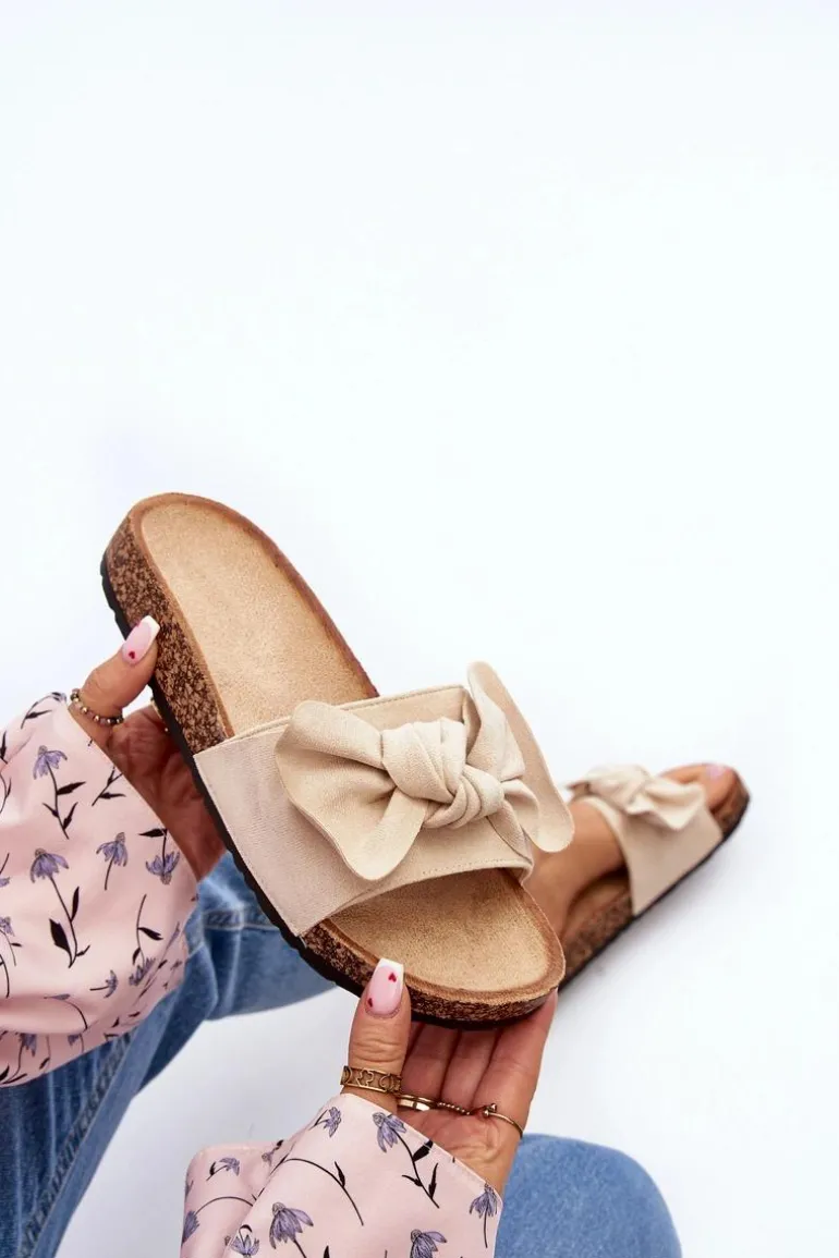 Damskie Klapki Z Kokarda Beżowe Ezephira