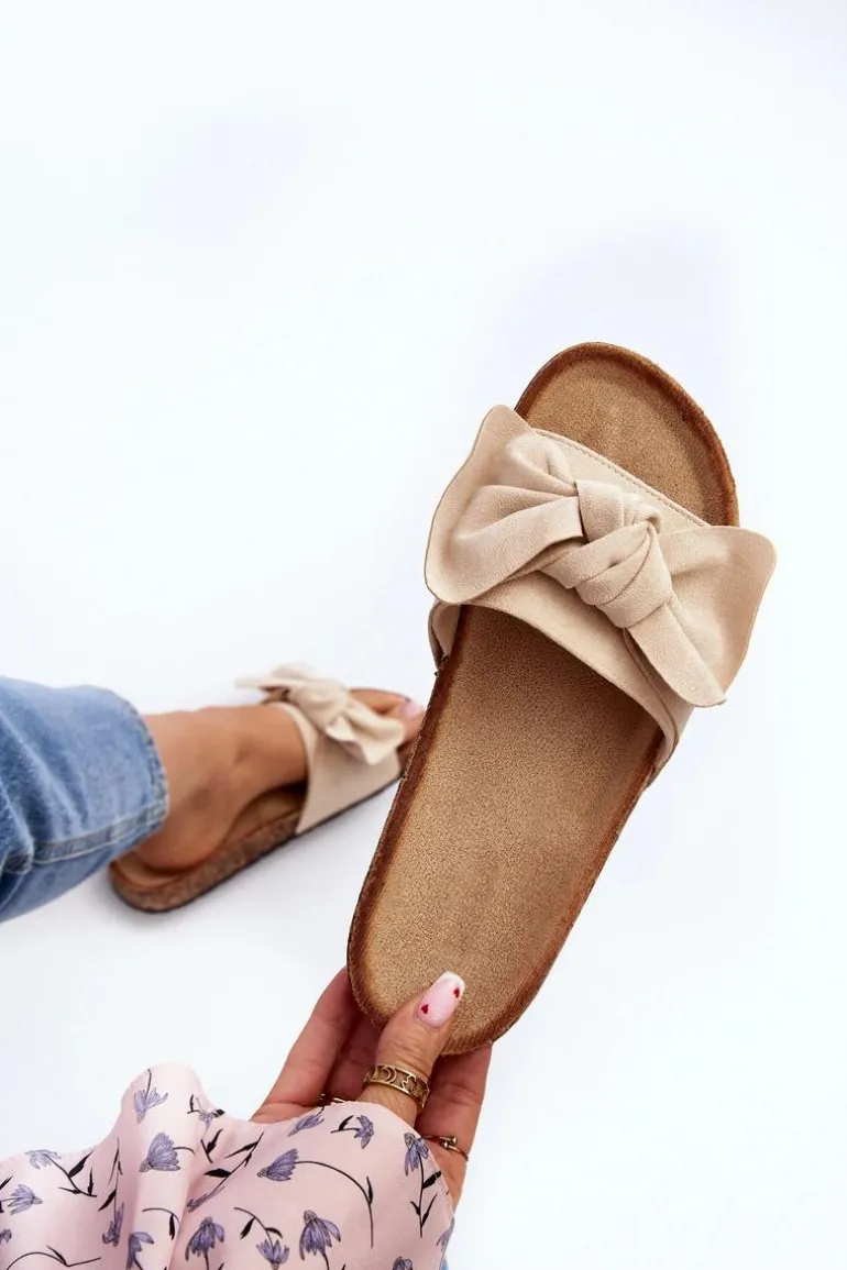 Damskie Klapki Z Kokarda Beżowe Ezephira