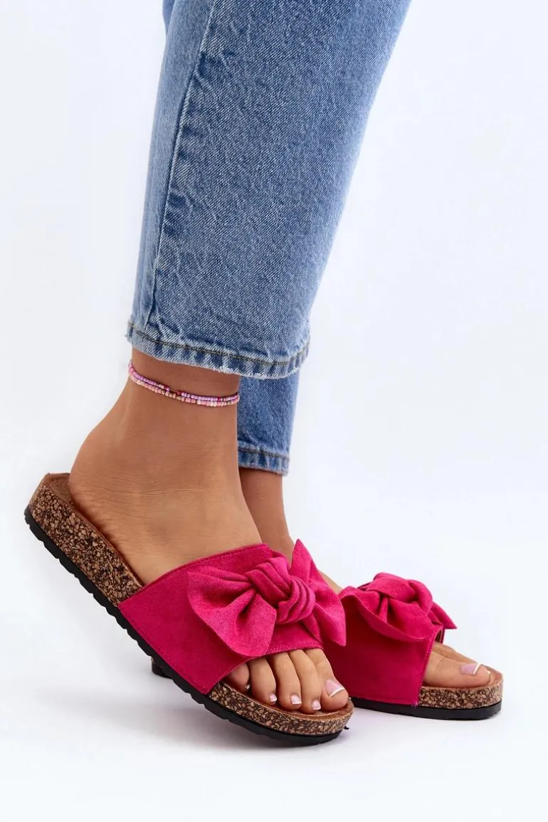 Damskie Klapki Z Kokarda Fuksja Ezephira