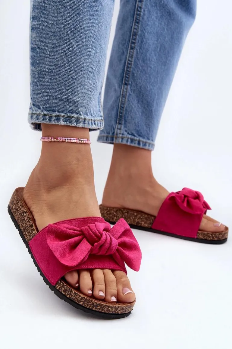 Damskie Klapki Z Kokarda Fuksja Ezephira