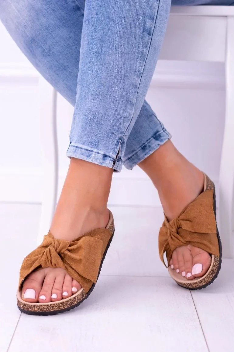 Damskie Klapki Z Kokardami Na Korku Camel Sunshine