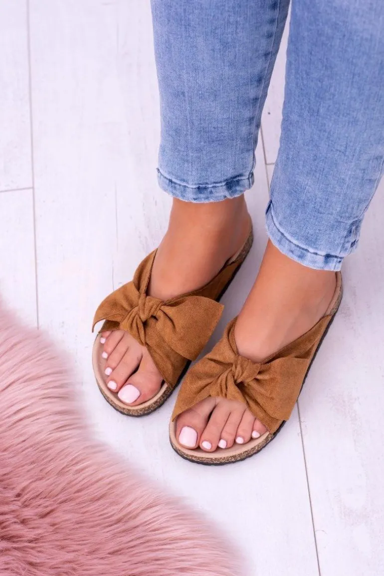 Damskie Klapki Z Kokardami Na Korku Camel Sunshine