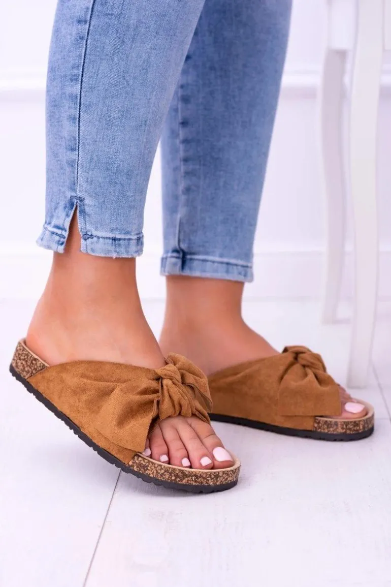 Damskie Klapki Z Kokardami Na Korku Camel Sunshine