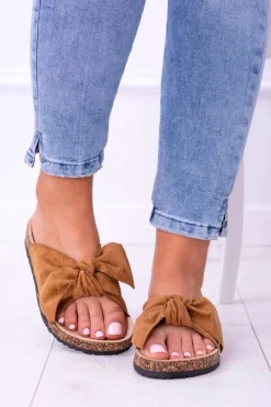 Damskie Klapki Z Kokardami Na Korku Camel Sunshine