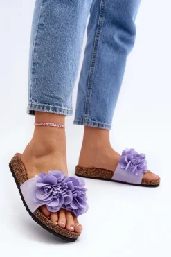 Damskie Klapki Z Kwiatami Fioletowe Lulania