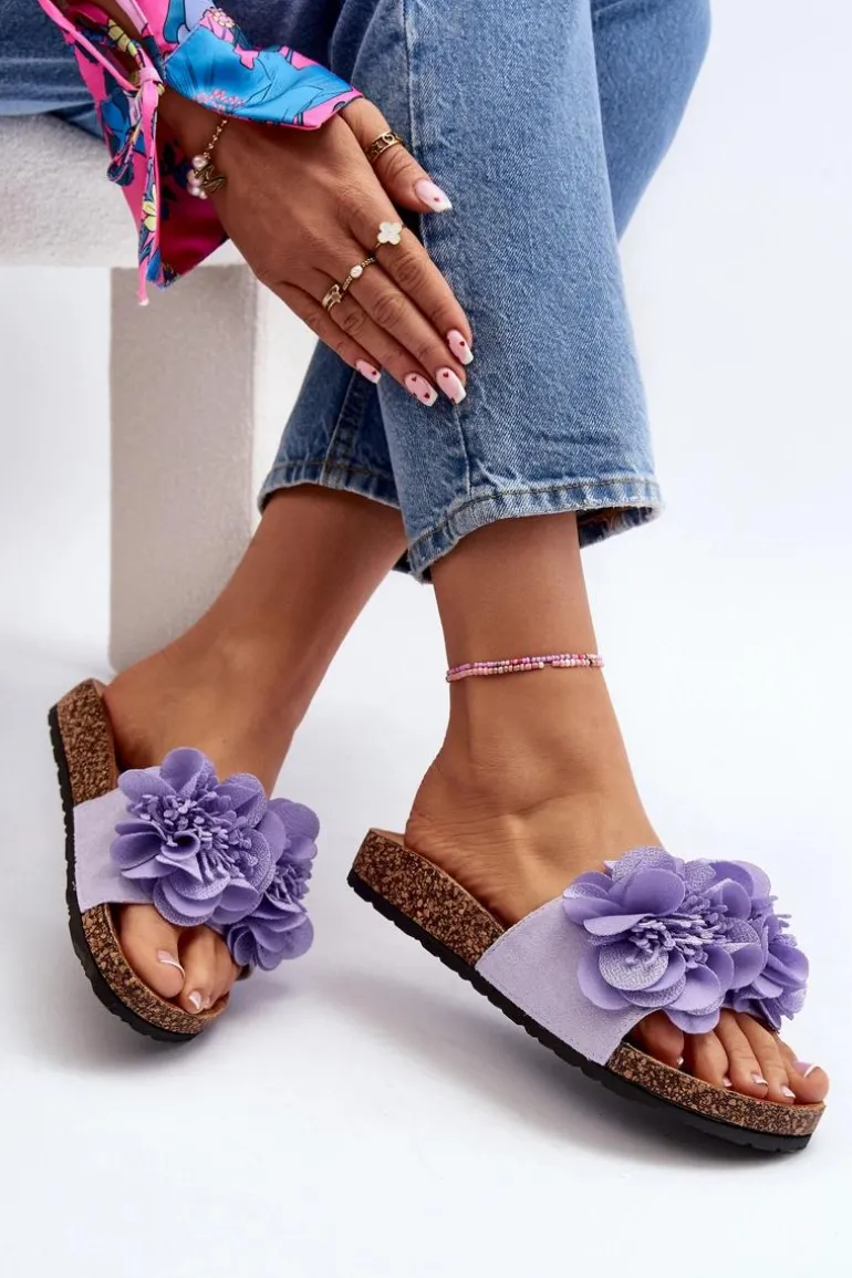 Damskie Klapki Z Kwiatami Fioletowe Lulania