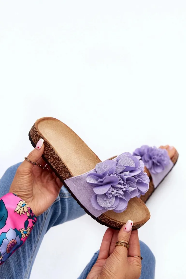 Damskie Klapki Z Kwiatami Fioletowe Lulania