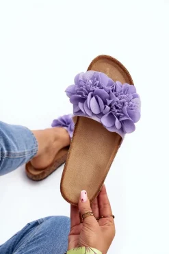 Damskie Klapki Z Kwiatami Fioletowe Lulania