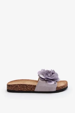 Damskie Klapki Z Kwiatami Szare Lulania