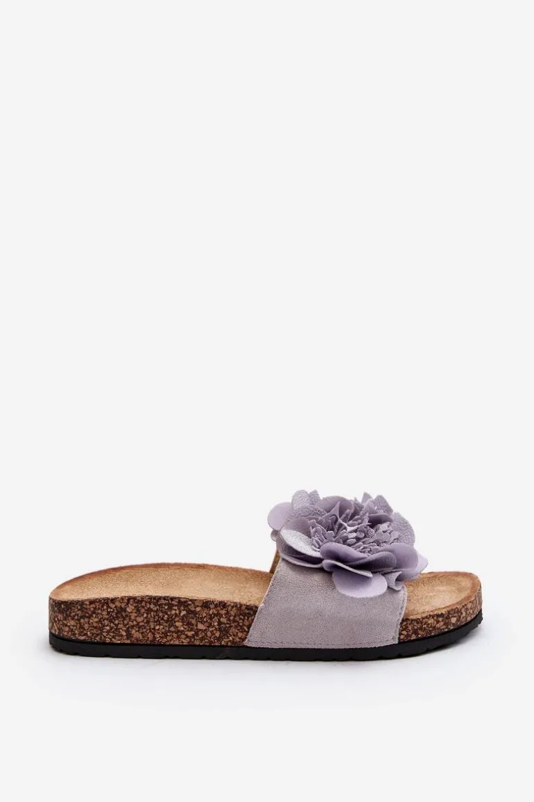 Damskie Klapki Z Kwiatami Szare Lulania