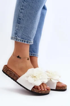 Damskie Klapki Z Kwiatami Białe Lulania