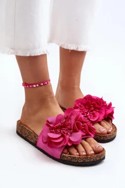 Damskie Klapki Z Kwiatami Fuksja Lulania