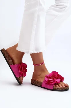 Damskie Klapki Z Kwiatami Fuksja Lulania