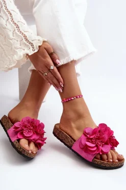 Damskie Klapki Z Kwiatami Fuksja Lulania