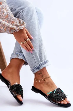 Damskie Klapki Z Modnymi Ozdobami S.Barski KV-576-4 Czarne