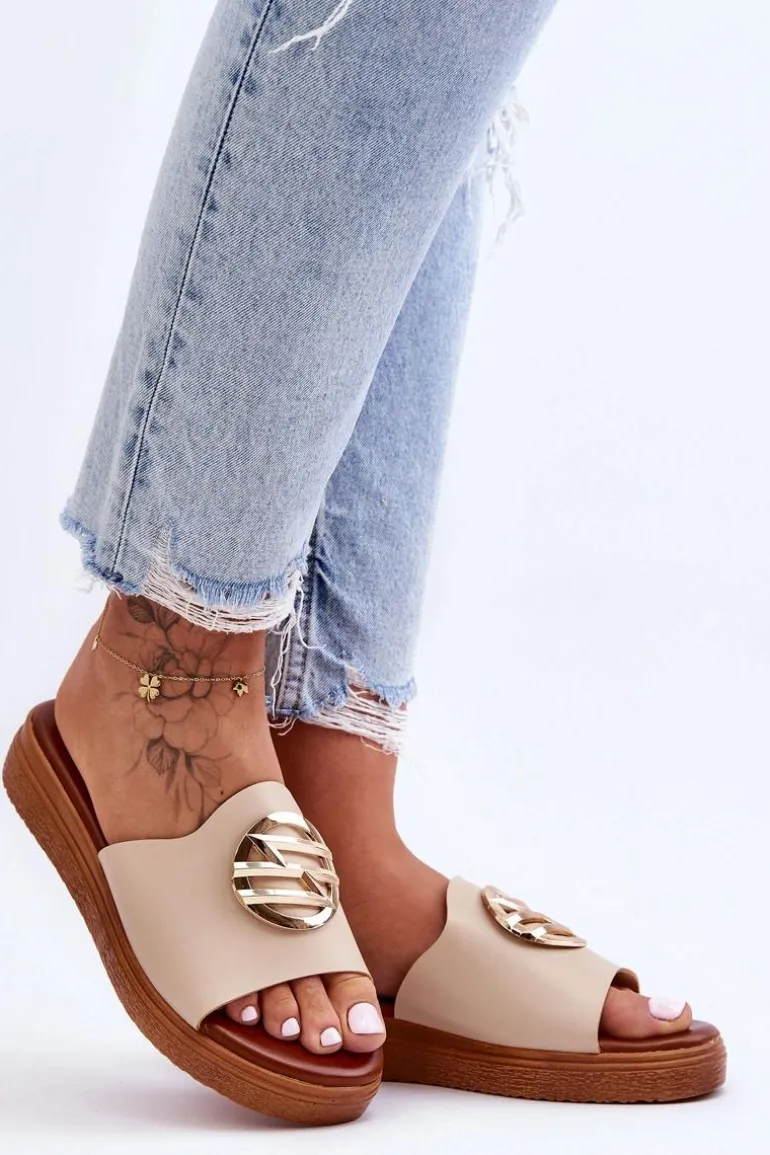 Damskie Klapki Z Ozdobą Beżowe Secrets