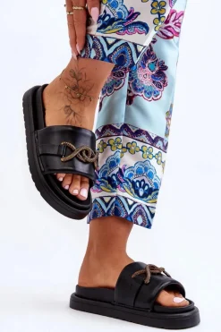 Damskie Klapki Z Ozdobą Czarne Verso