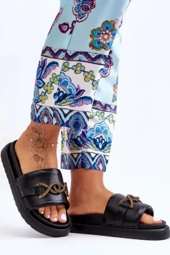 Damskie Klapki Z Ozdobą Czarne Verso