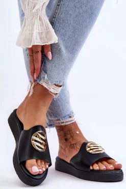 Damskie Klapki Z Ozdobą Czarne Secrets