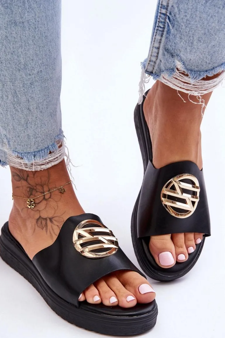 Damskie Klapki Z Ozdobą Czarne Secrets