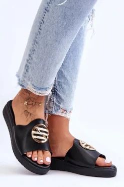 Damskie Klapki Z Ozdobą Czarne Secrets