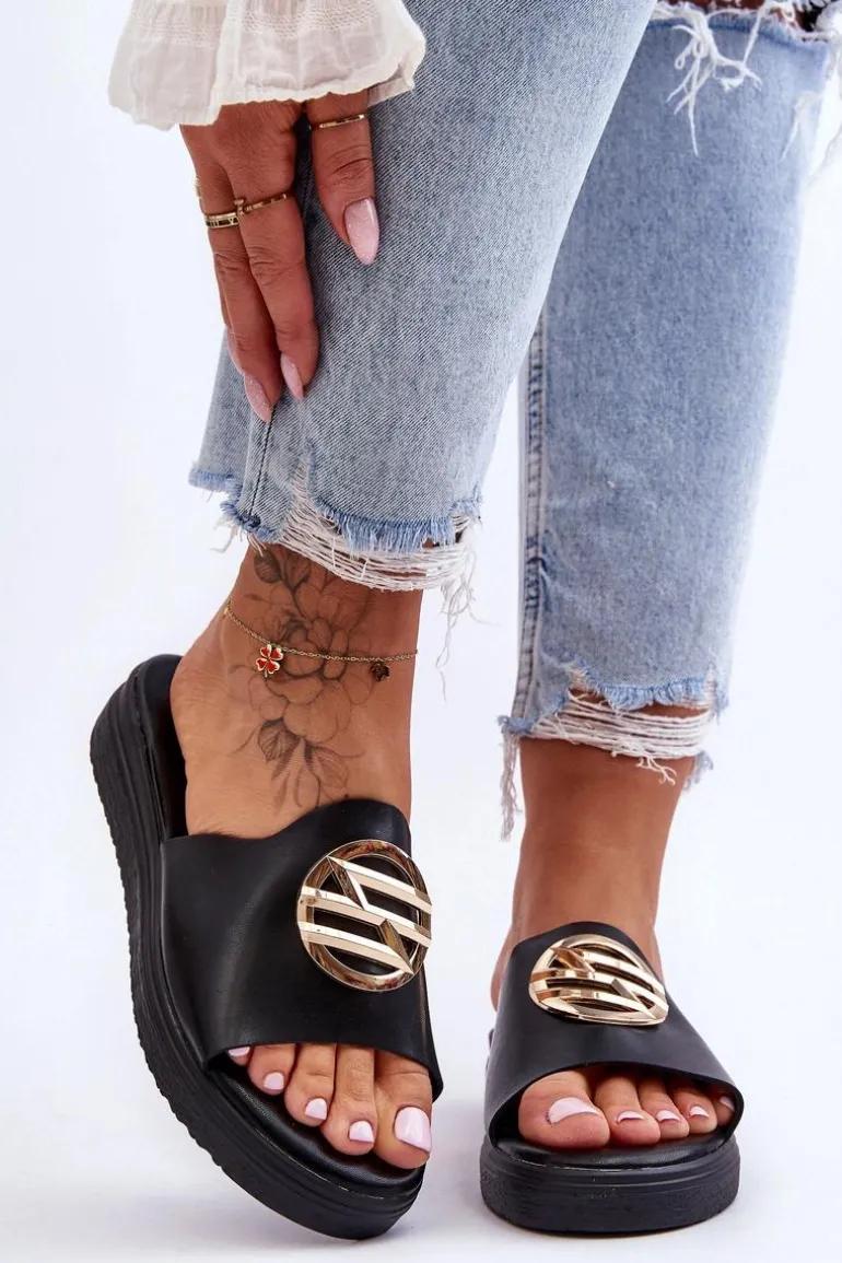 Damskie Klapki Z Ozdobą Czarne Secrets