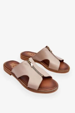 Damskie Klapki Z Ozdobnym Zamkiem Beżowe Lemar Clarence