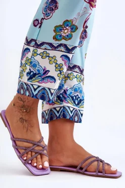 Damskie Klapki Z Paseczkami I Dżetami Fioletowe Leomi